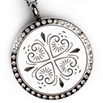 Four Hearts Aroma Locket Necklace With Crystals, 25mm size