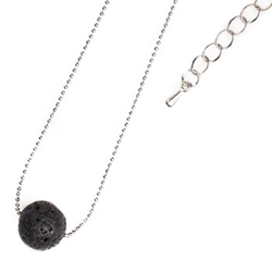 Lava Single Bead Necklace Silver Chain